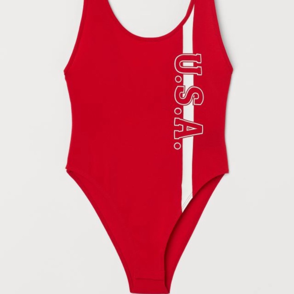 H&M red USA bodysuit
